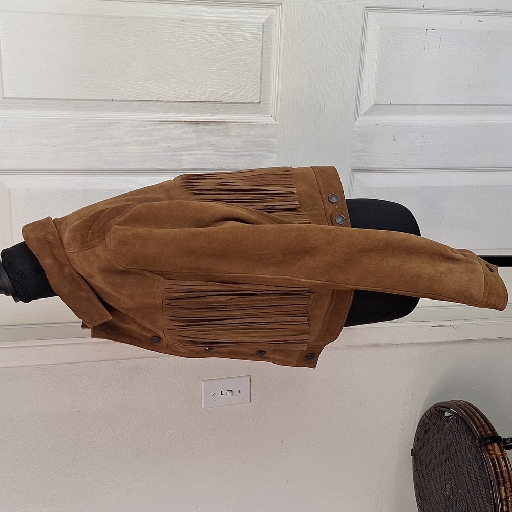 AMERICAN EAGLE genuine Suede Cow Leather fringe jacket Frill Distressed Sz M - Picture 2 of 11